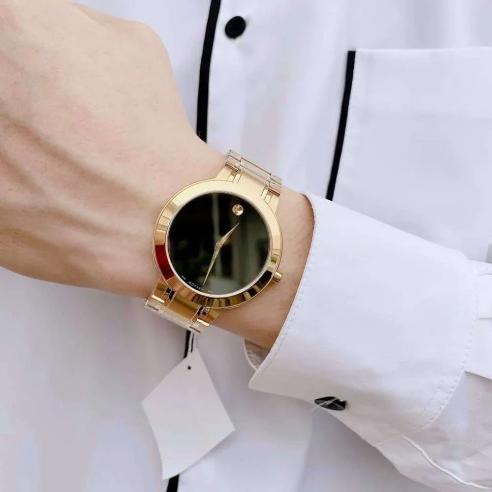Movado Men's Black Dial Golden Watch